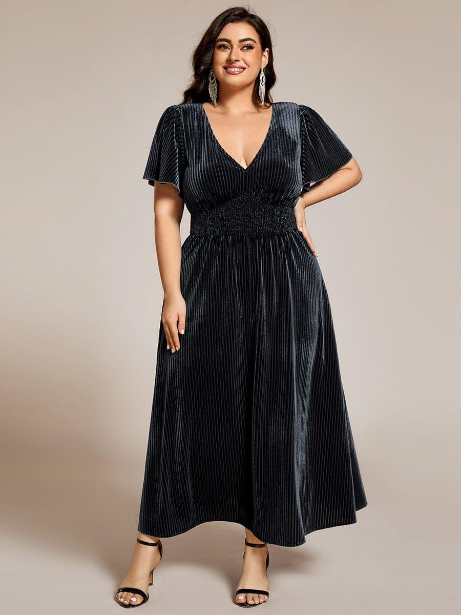 Priscilla-Georgia | Women's Plus Size Pleated Velvet Midi Dress