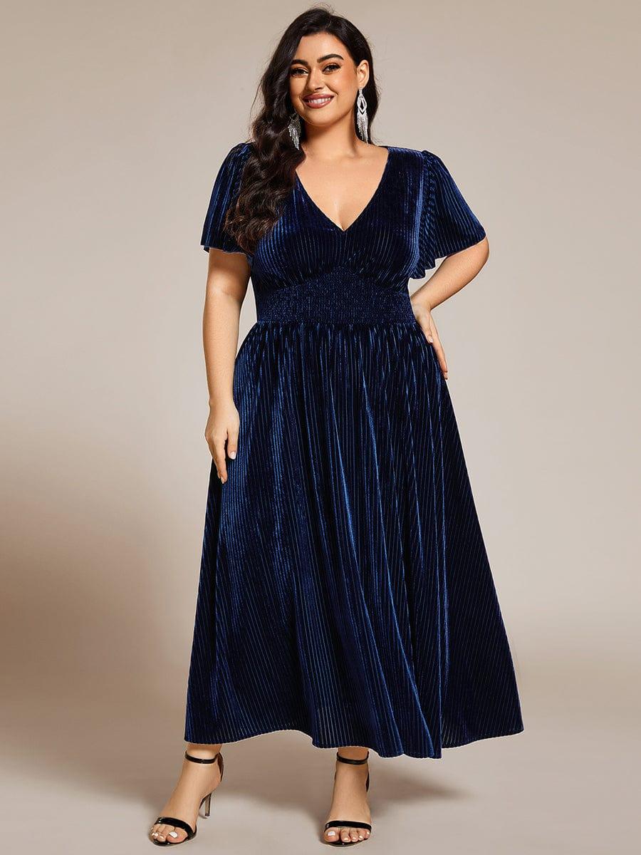 Priscilla-Georgia | Women's Plus Size Pleated Velvet Midi Dress