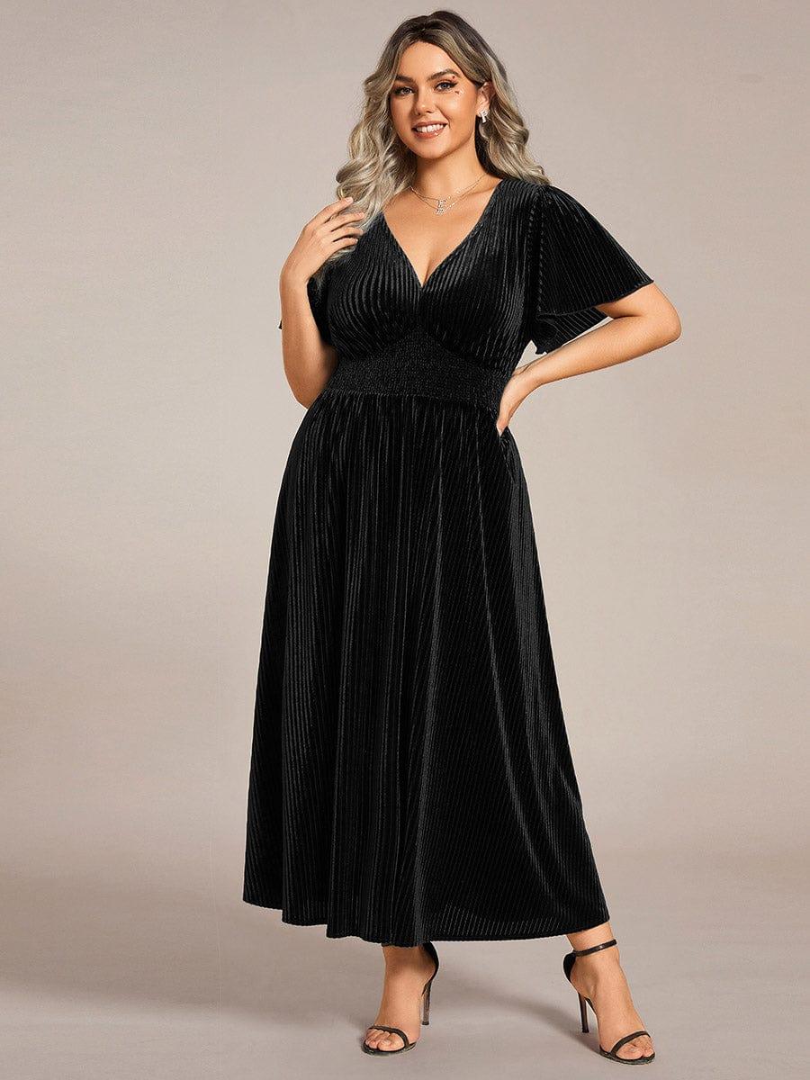 Priscilla-Georgia | Women's Plus Size Pleated Velvet Midi Dress