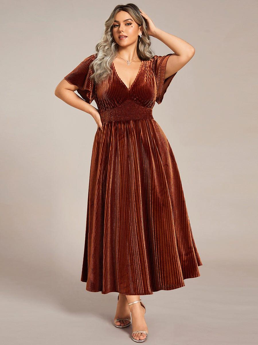 Priscilla-Georgia | Women's Plus Size Pleated Velvet Midi Dress