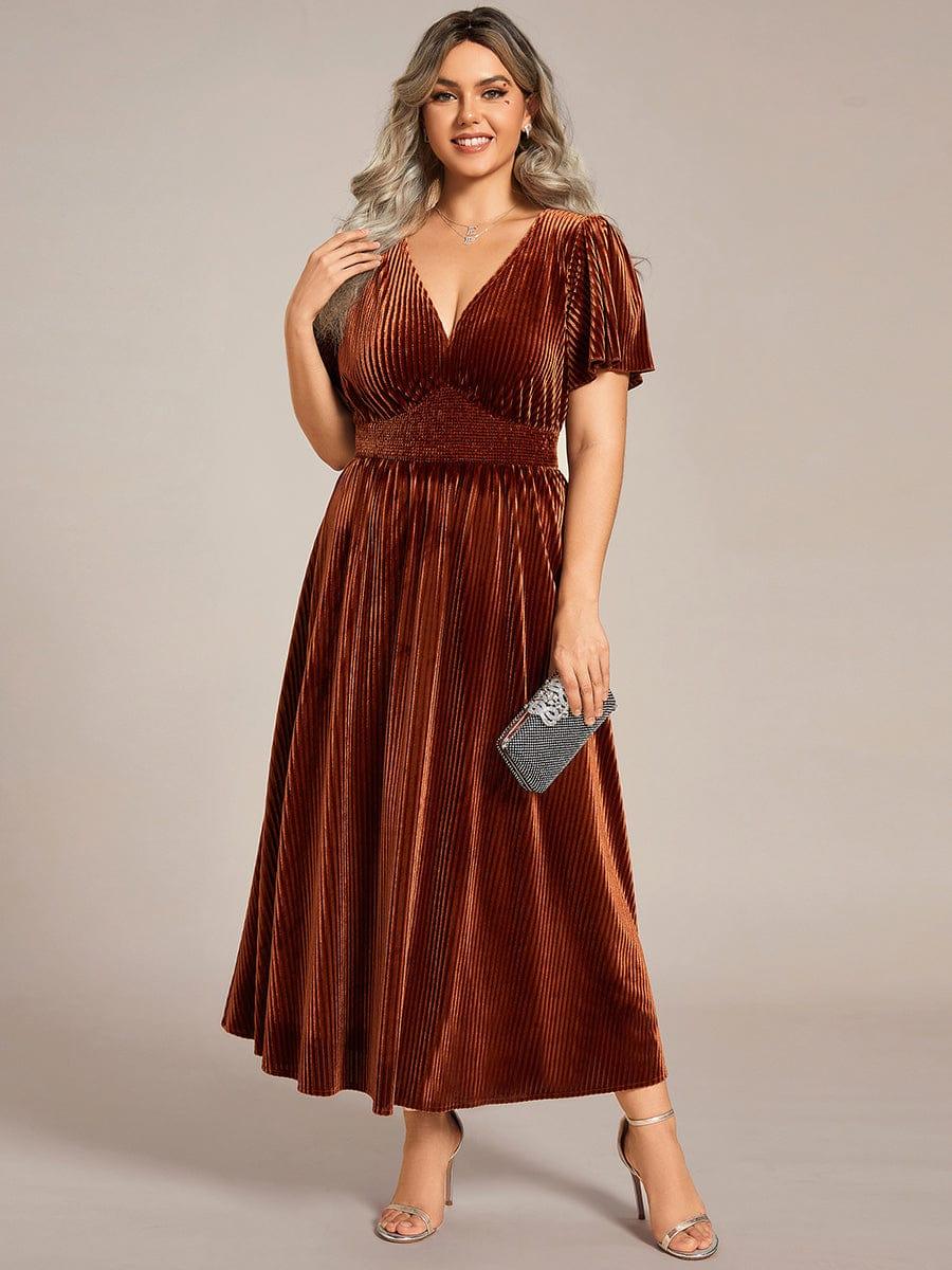 Priscilla-Georgia | Women's Plus Size Pleated Velvet Midi Dress