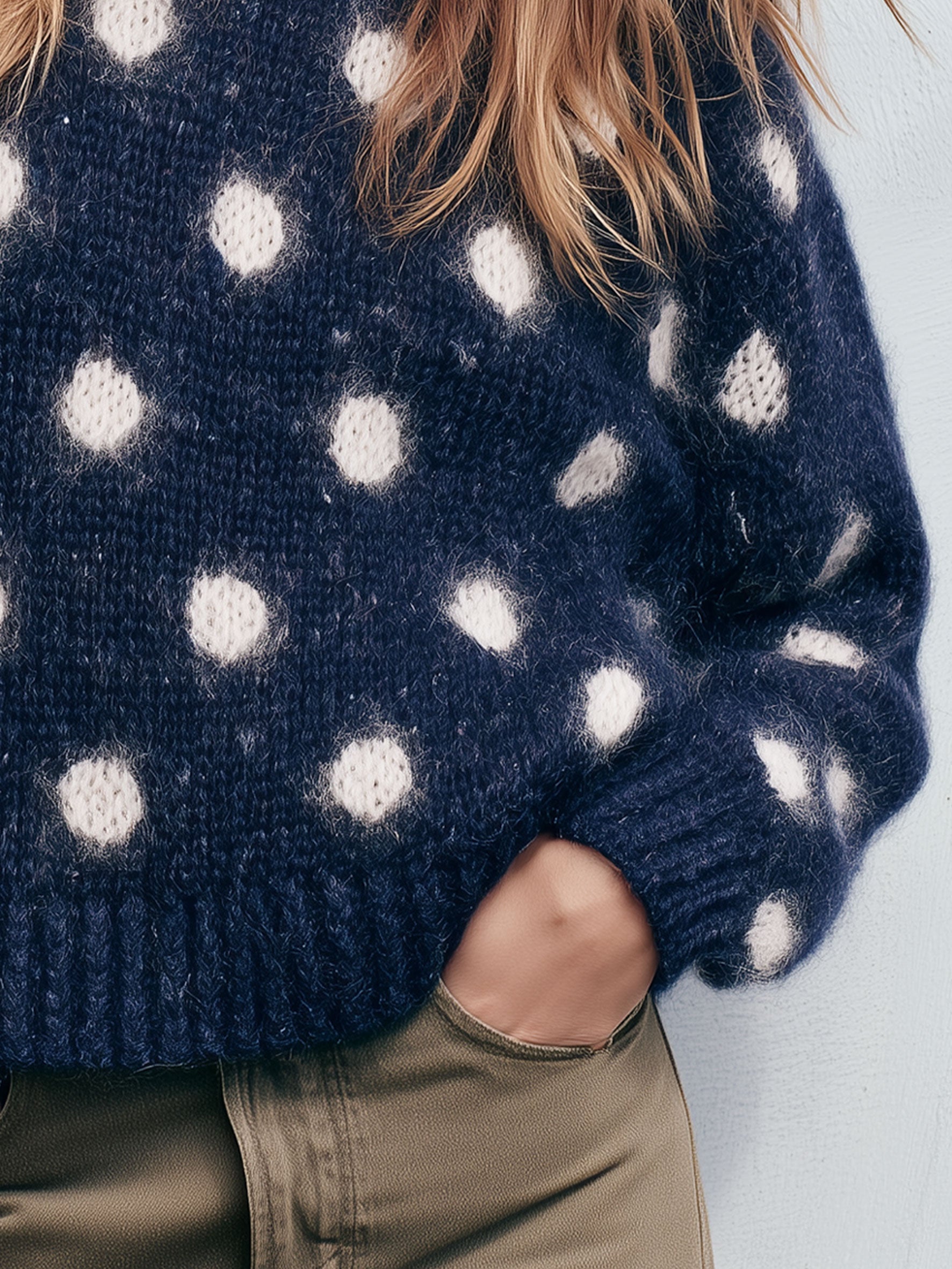 Nella | Women's Polka Dot Long-Haired Knit Pullover