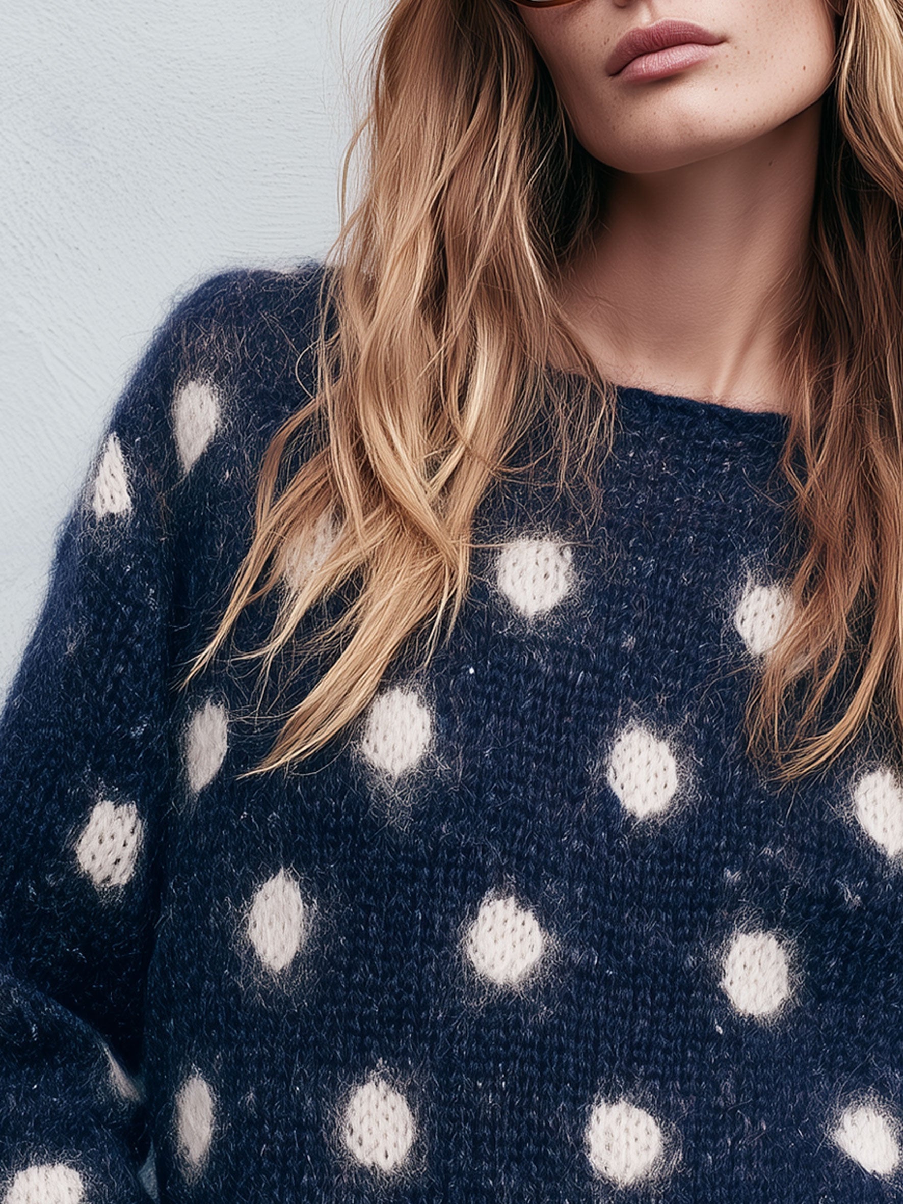 Nella | Women's Polka Dot Long-Haired Knit Pullover