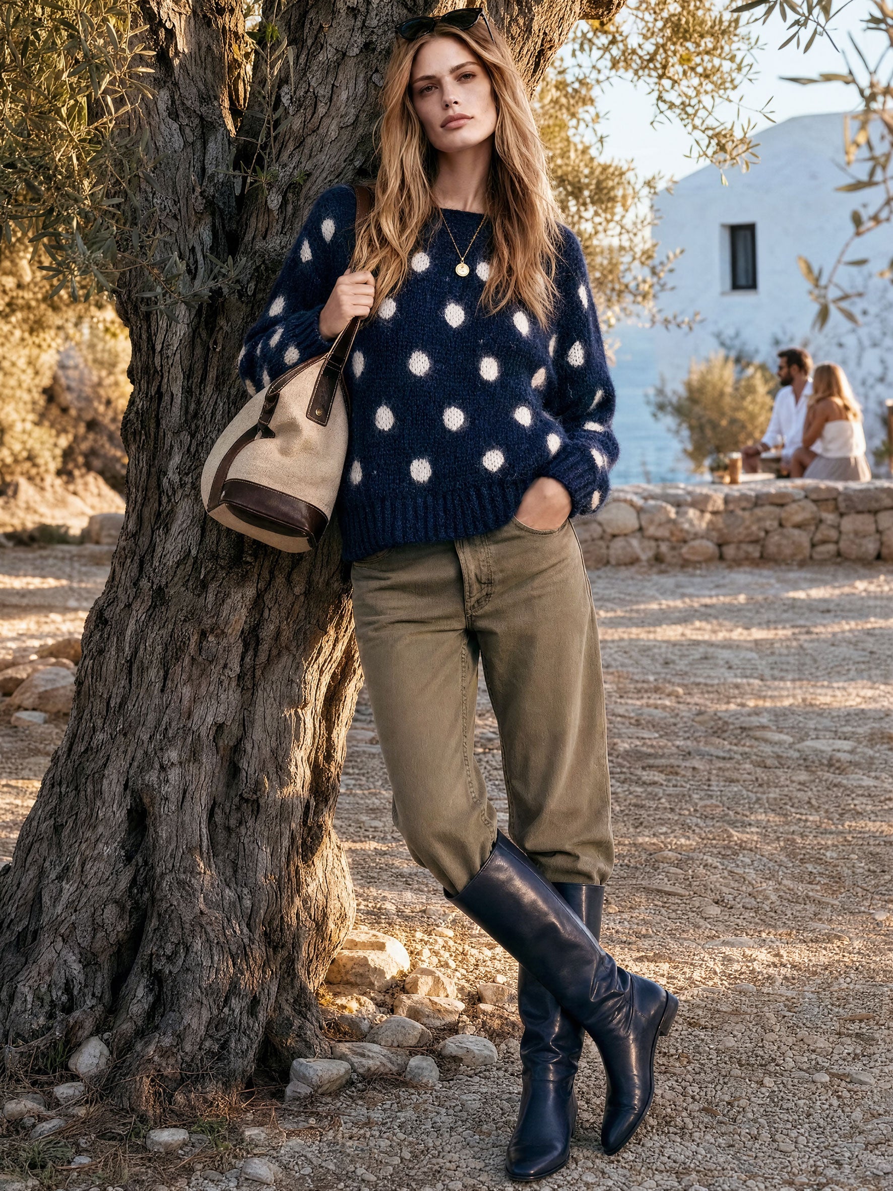 Nella | Women's Polka Dot Long-Haired Knit Pullover