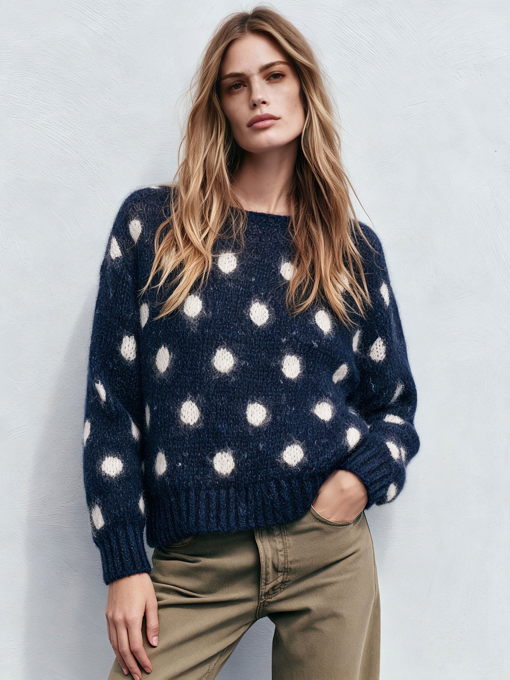 Nella | Women's Polka Dot Long-Haired Knit Pullover