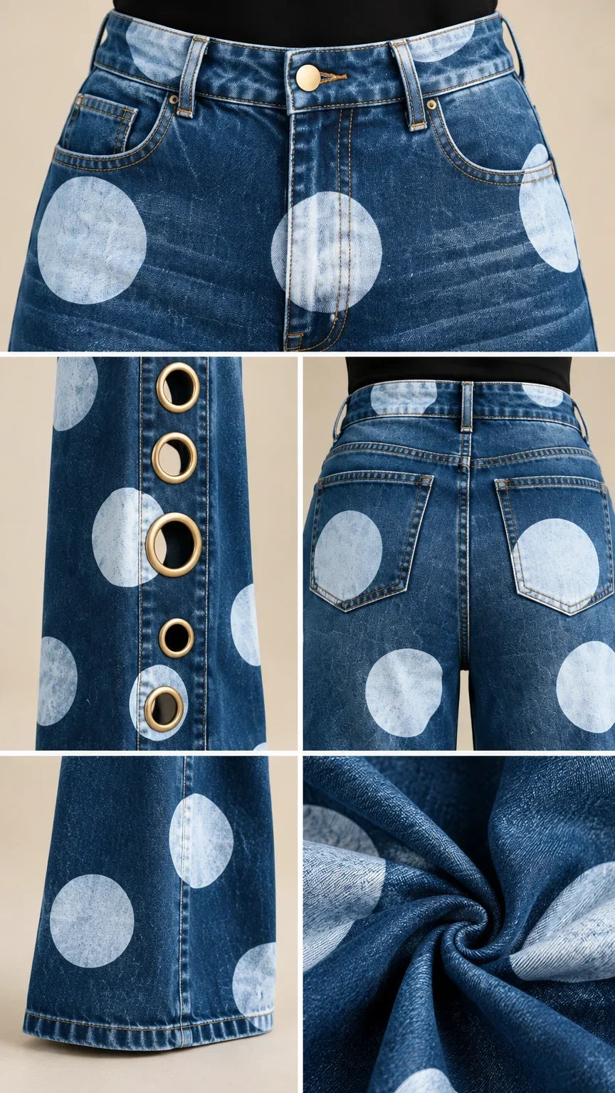 Vera-Juliet | Women's Polka Dot Wide Leg Flared Jeans