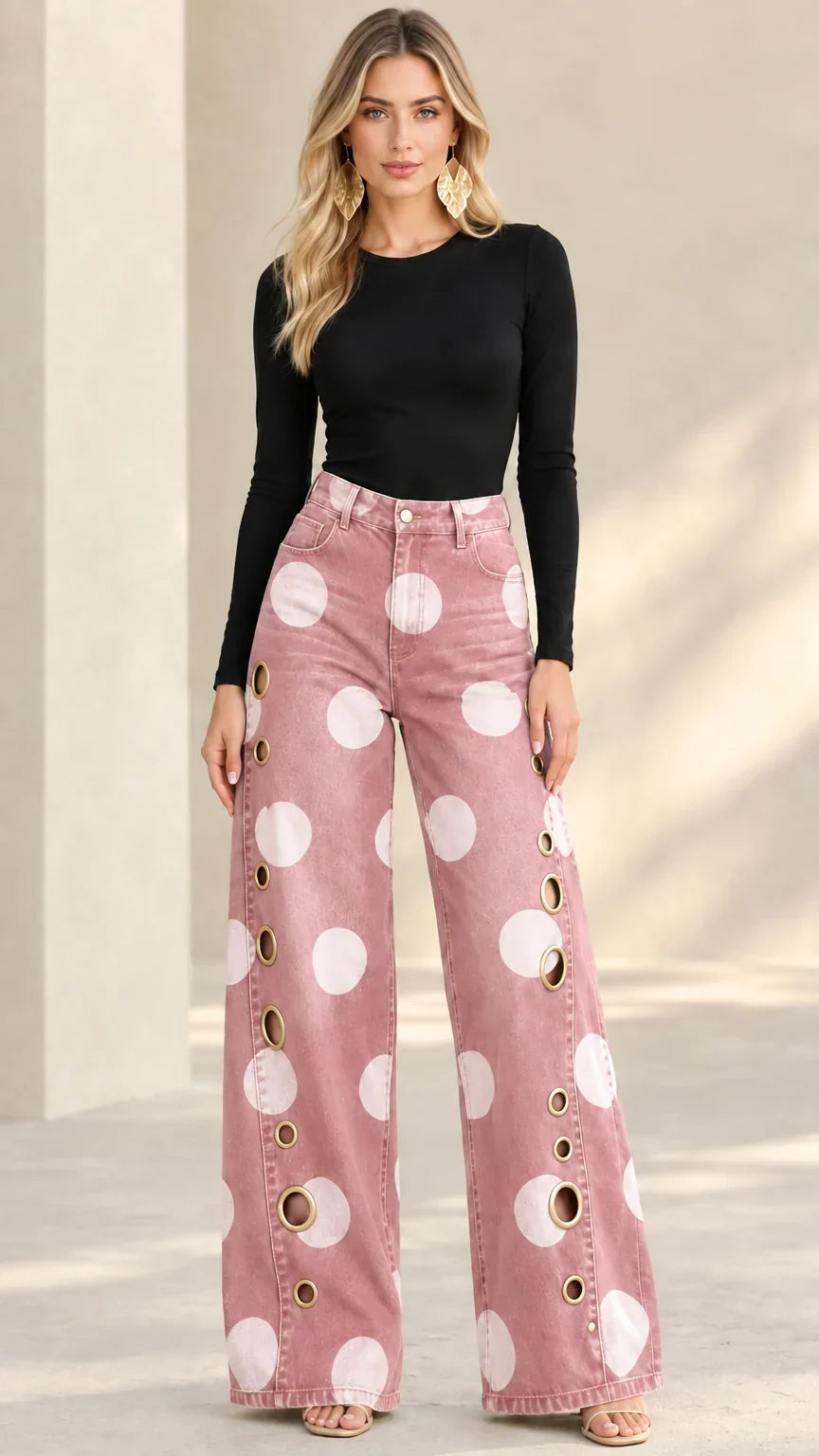 Vera-Juliet | Women's Polka Dot Wide Leg Flared Jeans