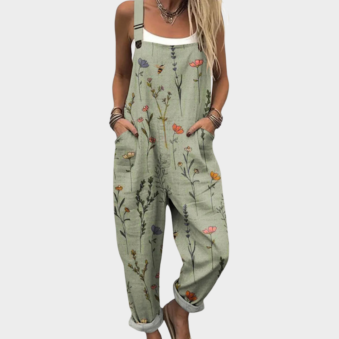 Clara | Women's Printed Bib-Front Jumpsuit with Straps
