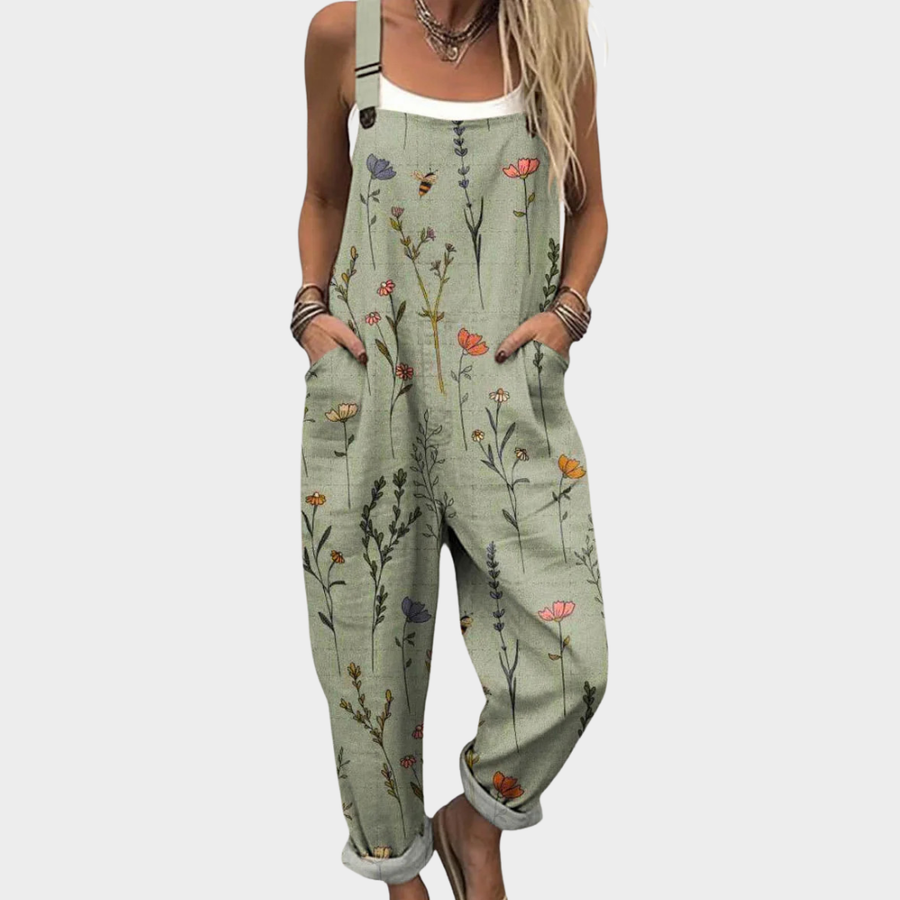 Clara | Women's Printed Bib-Front Jumpsuit with Straps