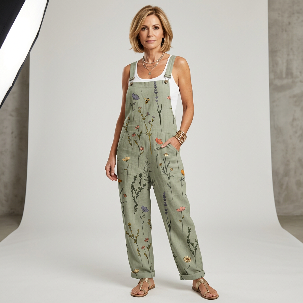 Clara | Women's Printed Bib-Front Jumpsuit with Straps