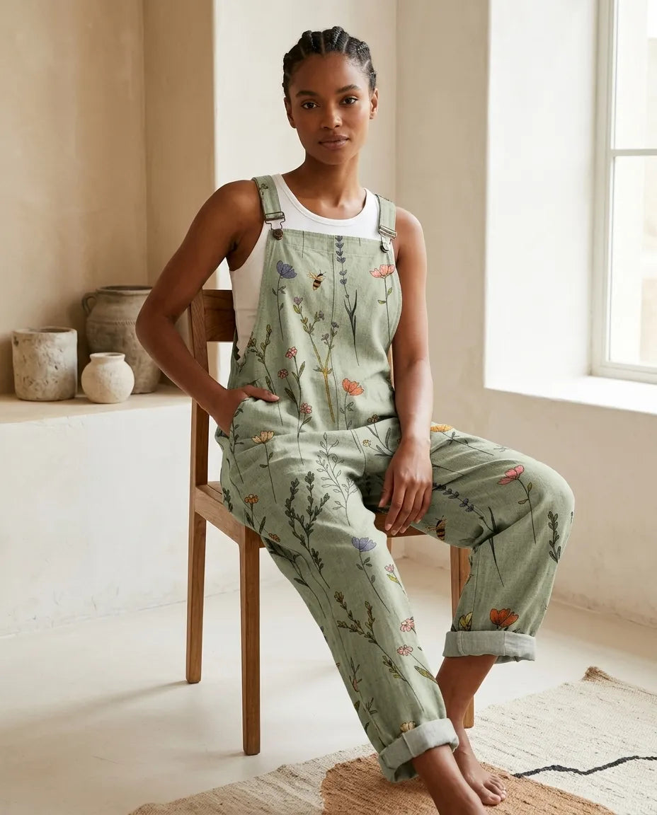 Clara | Women's Printed Bib-Front Jumpsuit with Straps