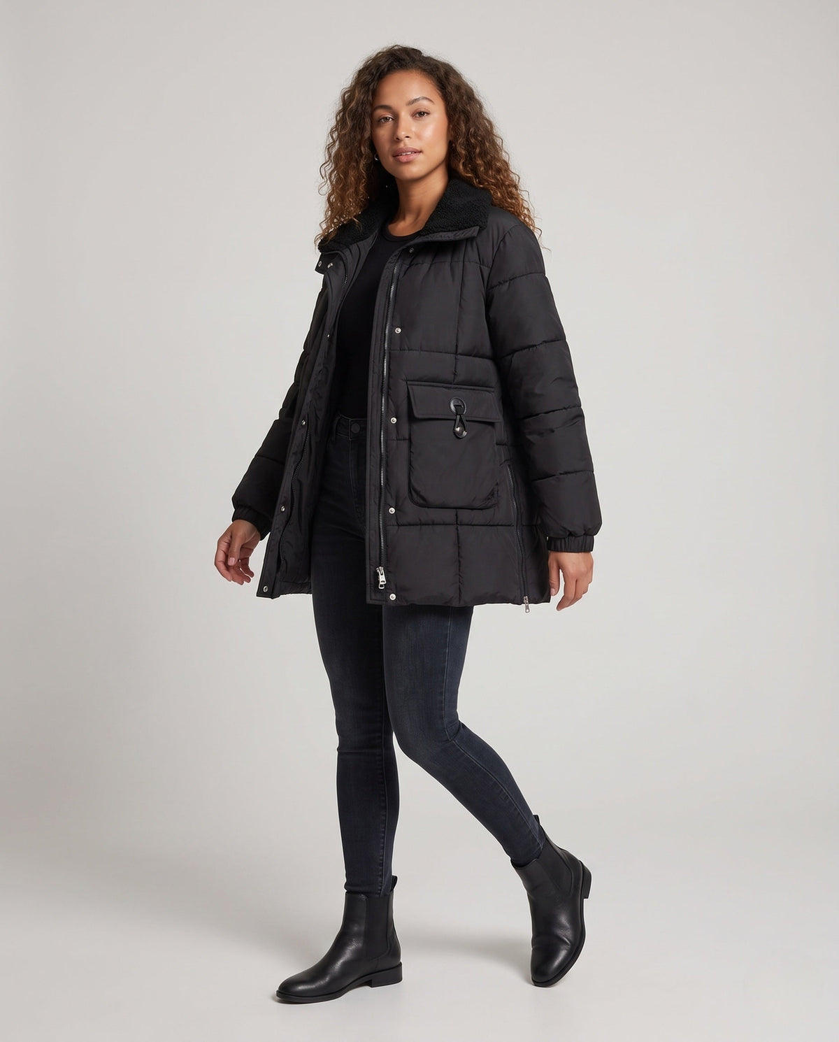 Alma | Women's Quilted Puffer Coat with Teddy Collar