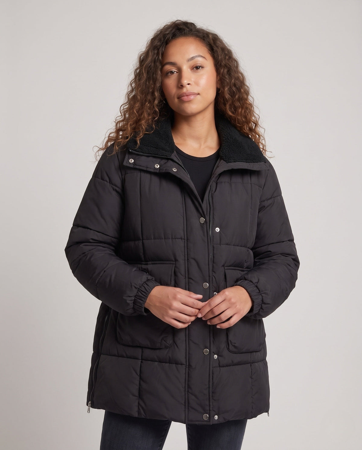 Alma | Women's Quilted Puffer Coat with Teddy Collar