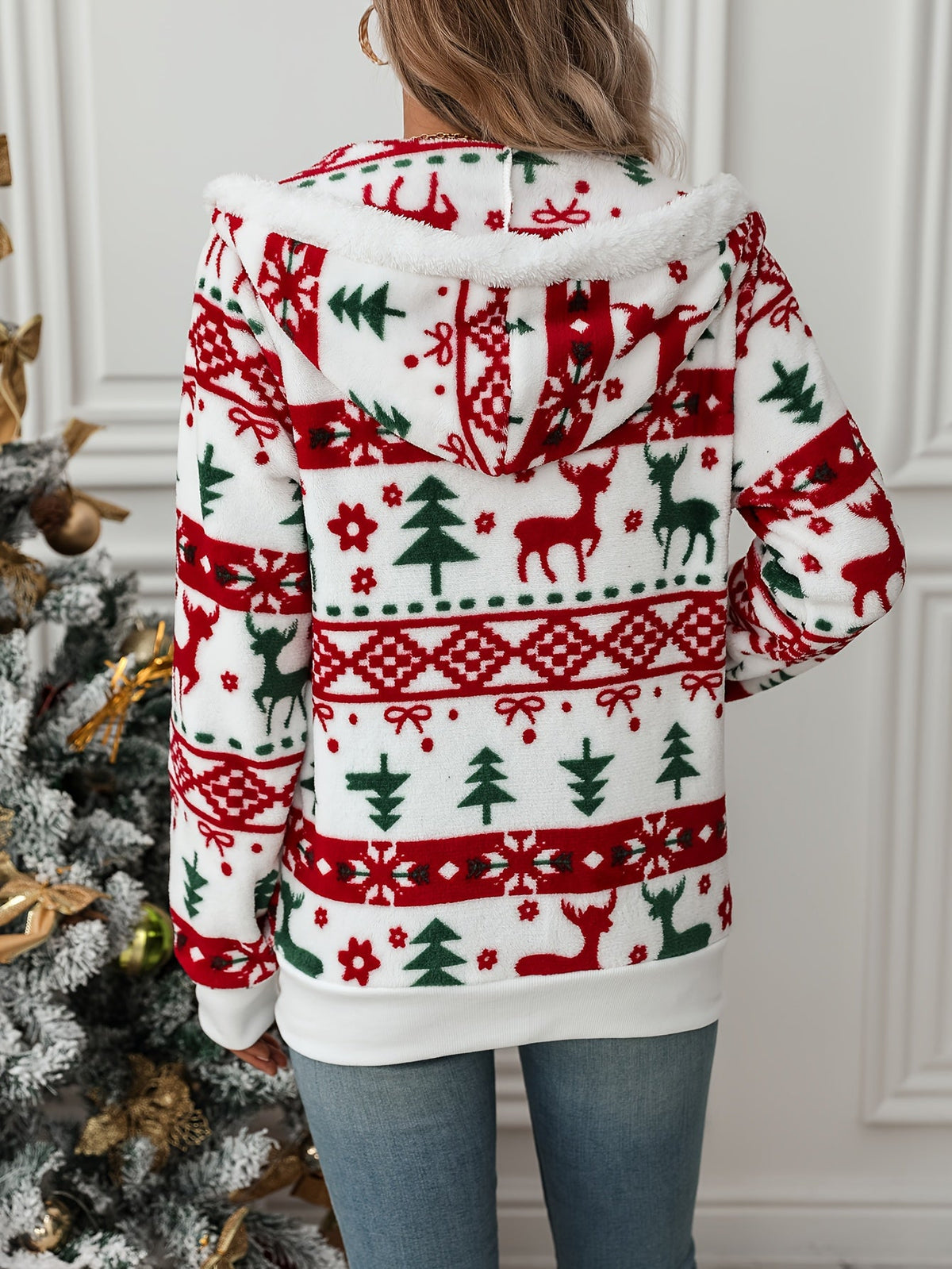 Yvonne | Women's Reindeer Print Zip Hoodie