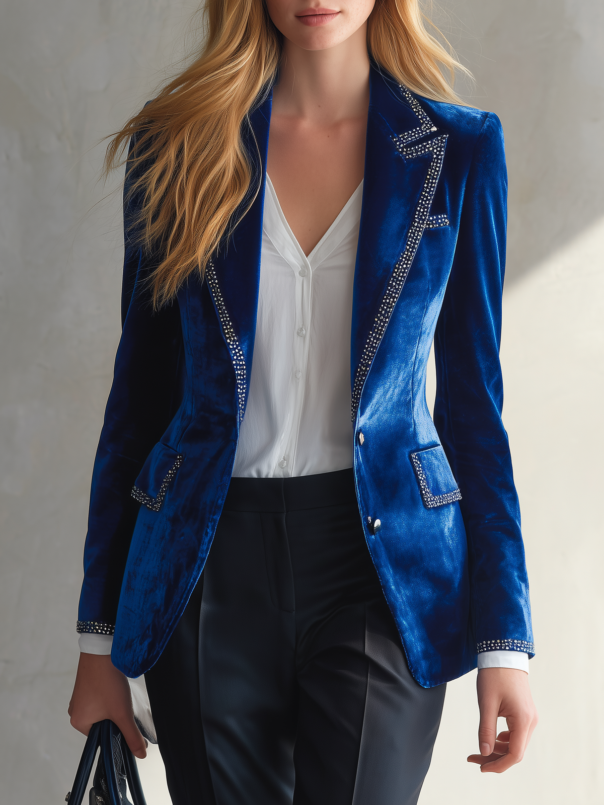 Tamara-Colette | Women's Rhinestone-Trimmed Velvet Blazer