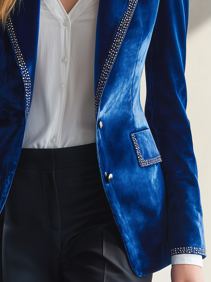 Tamara-Colette | Women's Rhinestone-Trimmed Velvet Blazer