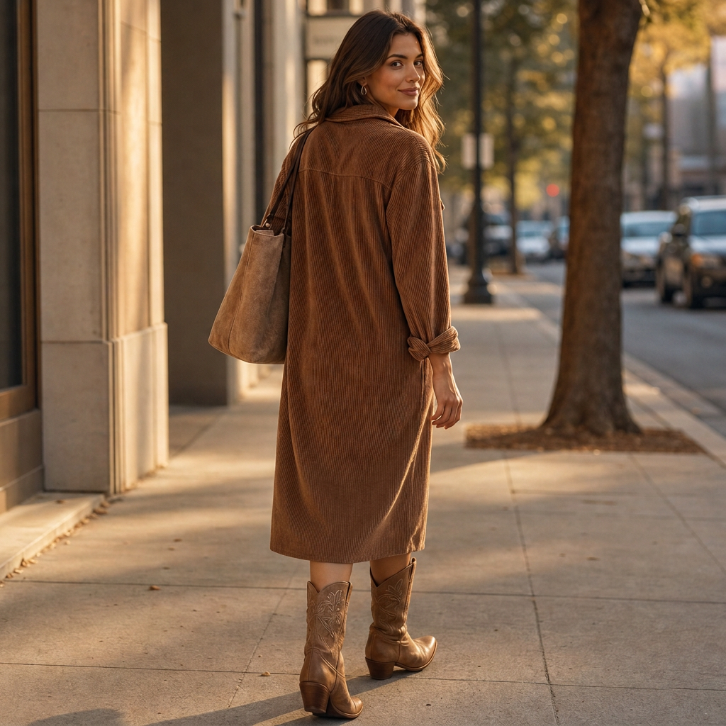 Lavinia | Women's Ribbed Corduroy Button-Front Shirt Dress