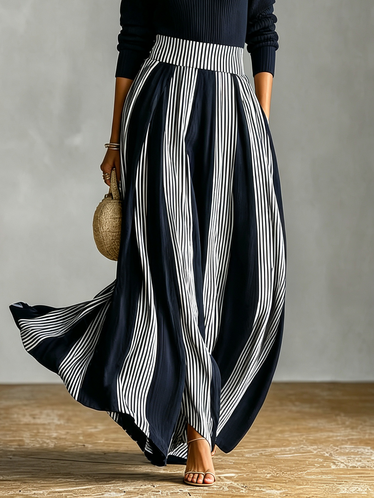 Alba | Women's Ribbed Half-Zip Top & Pleated Striped Skirt Set