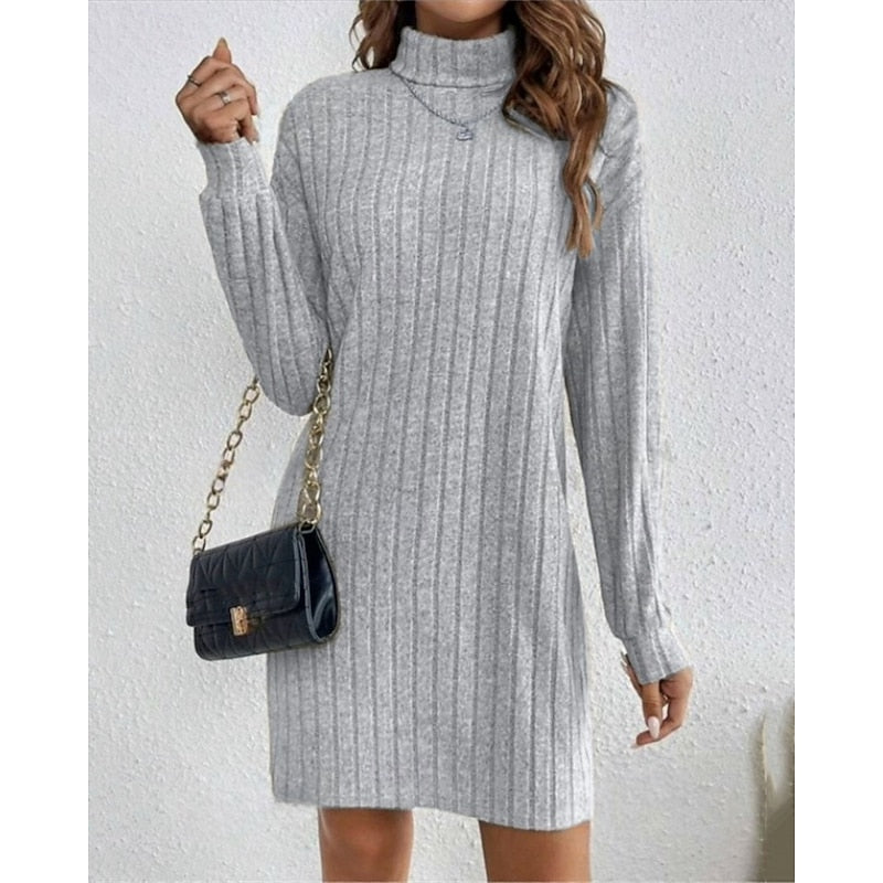 Lucille-Paloma | Women's Ribbed High-Neck Jumper Dress