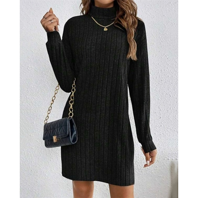 Lucille-Paloma | Women's Ribbed High-Neck Jumper Dress