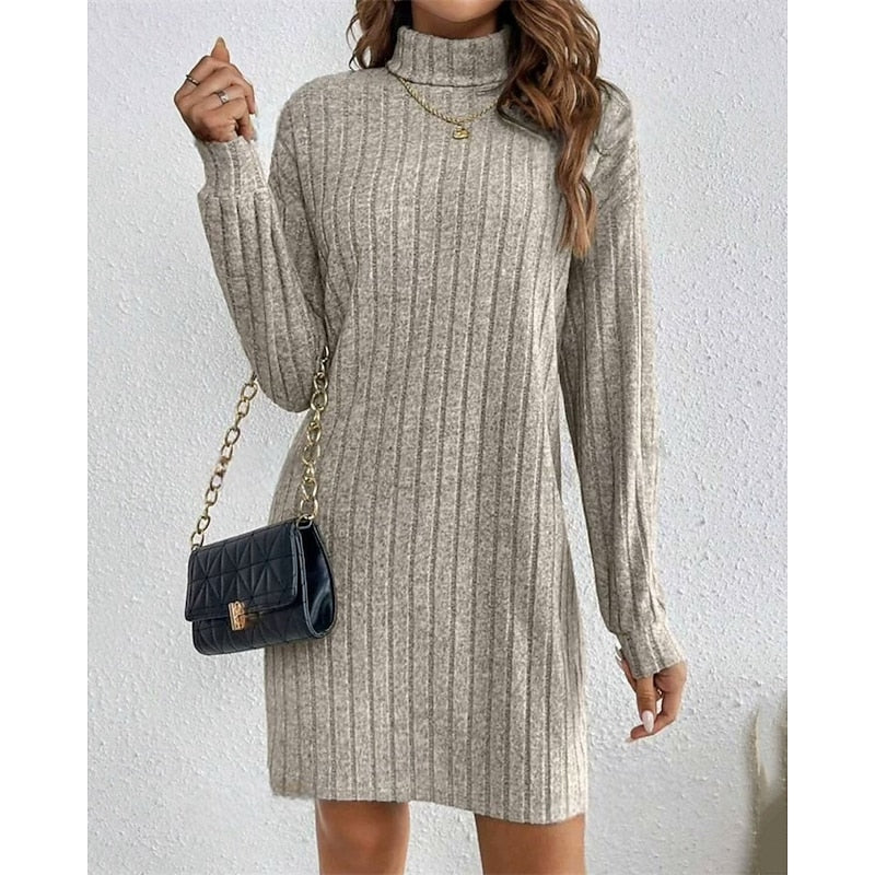 Lucille-Paloma | Women's Ribbed High-Neck Jumper Dress