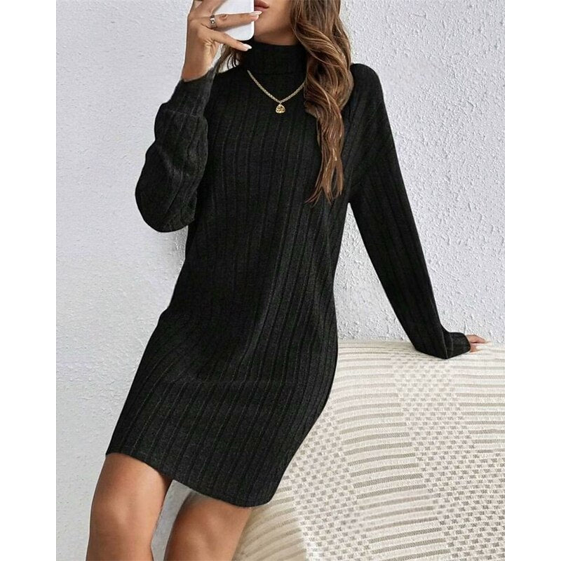 Lucille-Paloma | Women's Ribbed High-Neck Jumper Dress