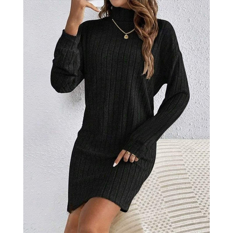 Lucille-Paloma | Women's Ribbed High-Neck Jumper Dress