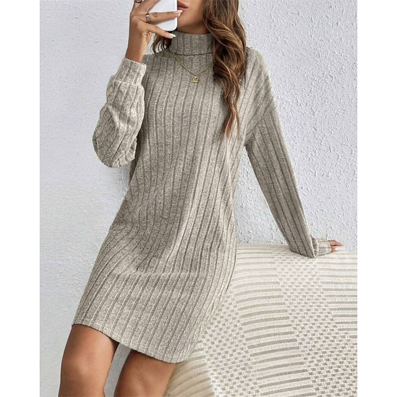Lucille-Paloma | Women's Ribbed High-Neck Jumper Dress