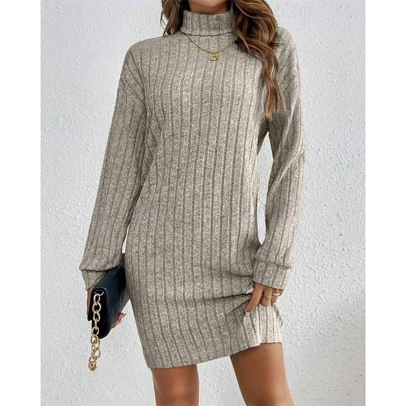 Lucille-Paloma | Women's Ribbed High-Neck Jumper Dress