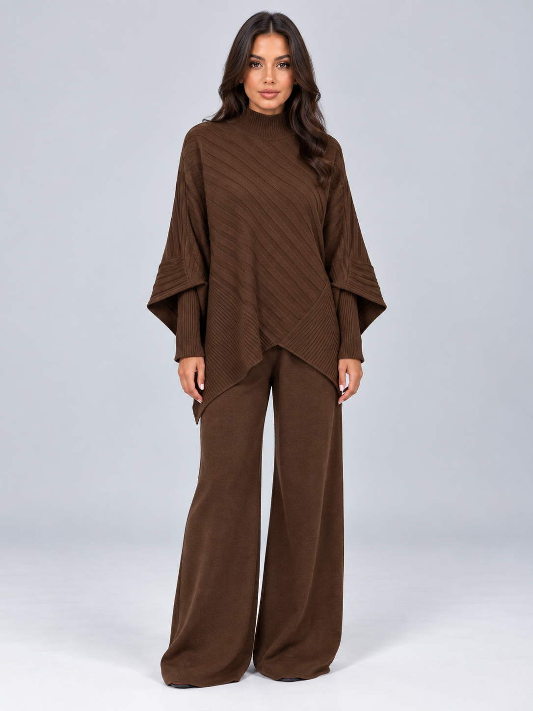 Lillian-Lavinia | Women's Ribbed Knit Co-Ord Set with Wide-Leg Trousers