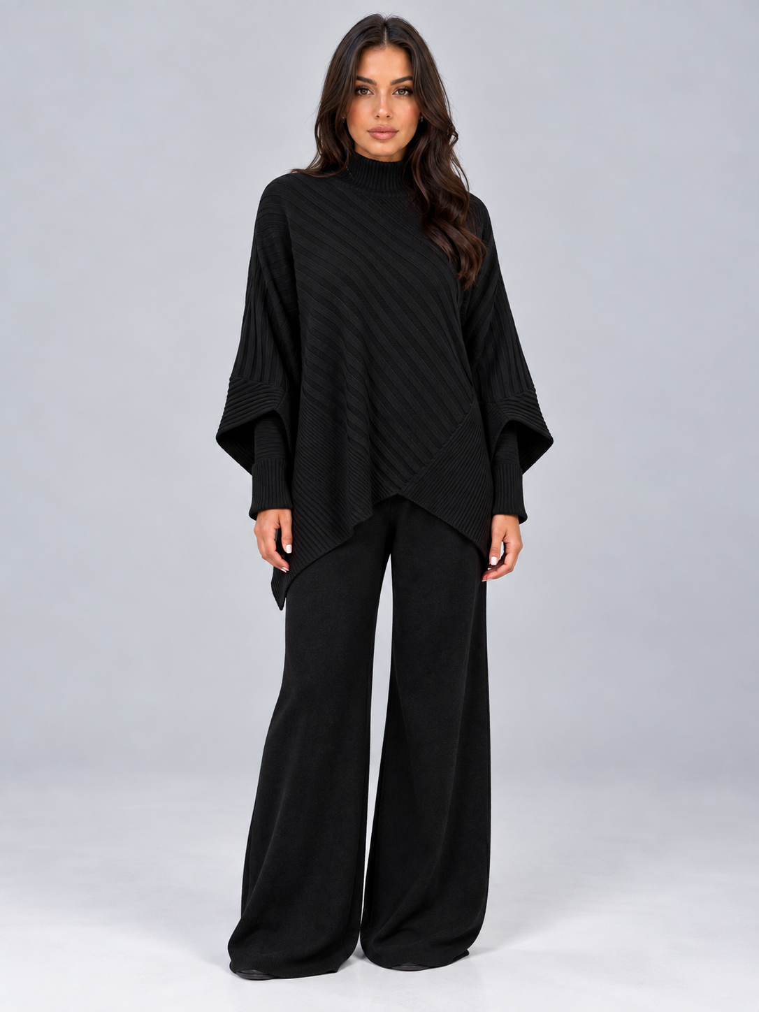 Lillian-Lavinia | Women's Ribbed Knit Co-Ord Set with Wide-Leg Trousers