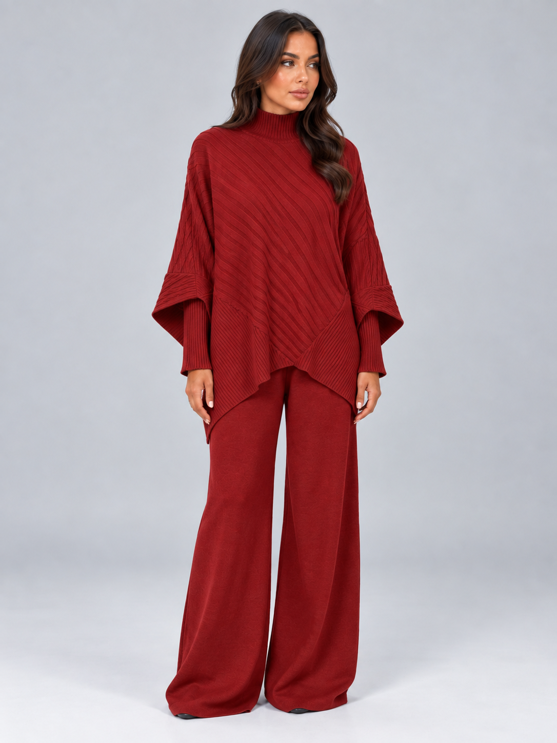 Lillian-Lavinia | Women's Ribbed Knit Co-Ord Set with Wide-Leg Trousers