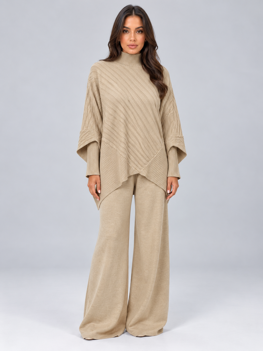 Lillian-Lavinia | Women's Ribbed Knit Co-Ord Set with Wide-Leg Trousers