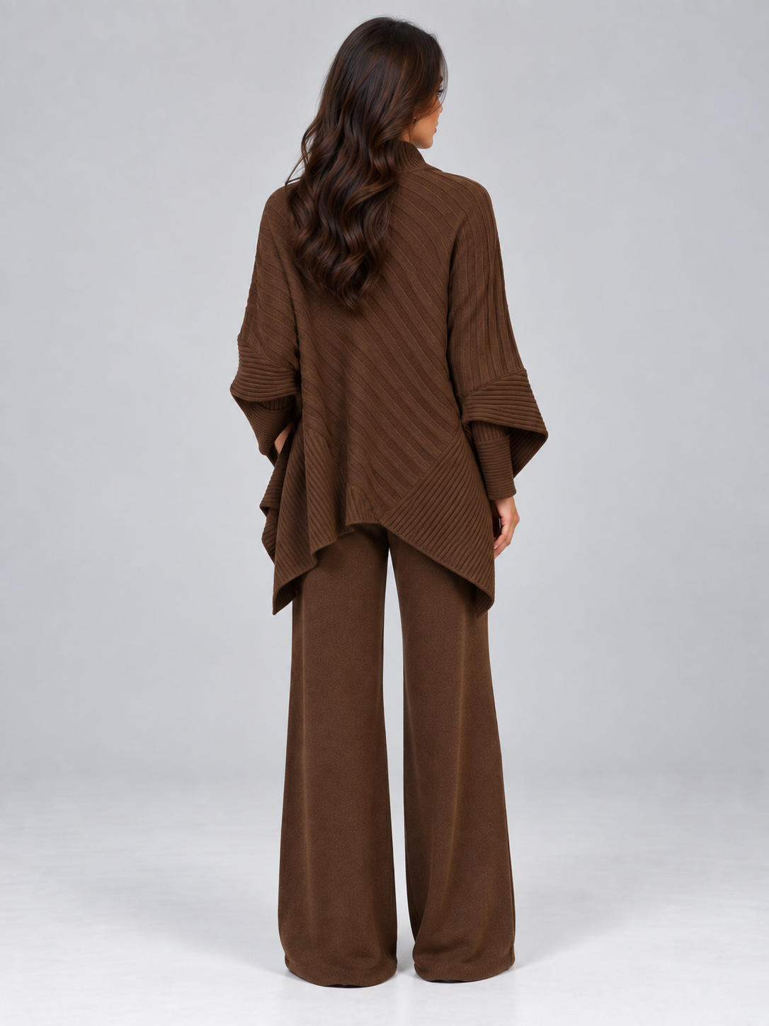Lillian-Lavinia | Women's Ribbed Knit Co-Ord Set with Wide-Leg Trousers