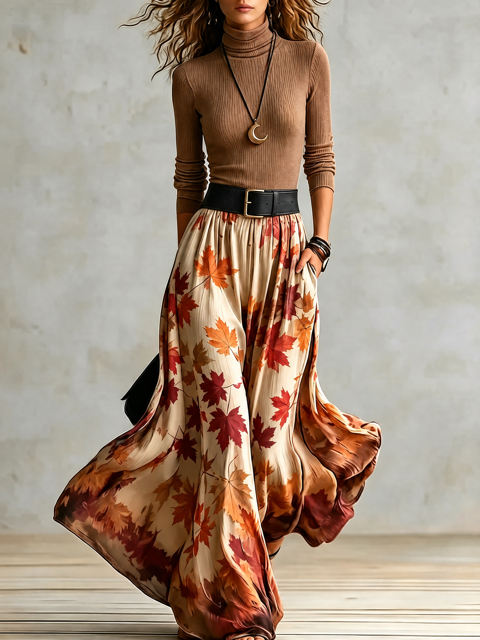 Stella | Women's Ribbed Knit Top & Pleated Midi Skirt Set