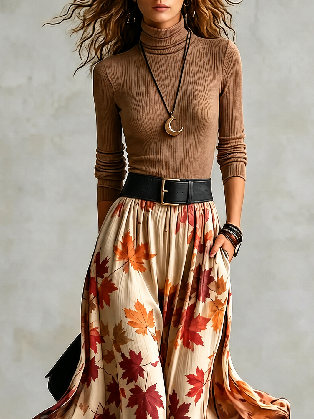 Stella | Women's Ribbed Knit Top & Pleated Midi Skirt Set
