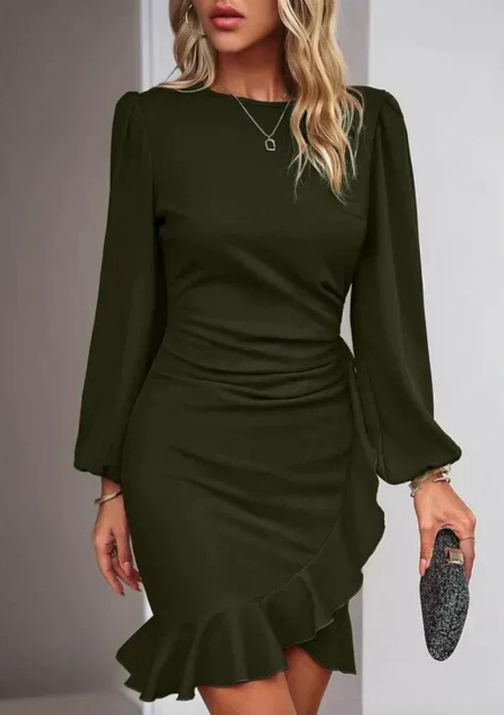 Gloria-Erna | Women's Ruffle Hem Balloon-Sleeve Mini Dress