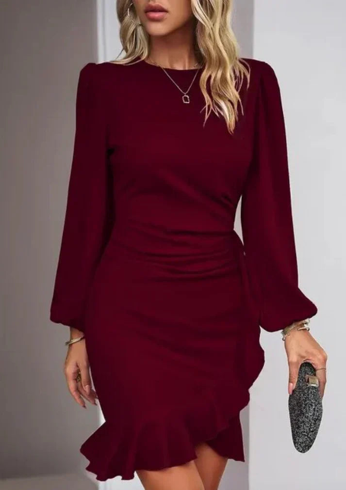 Gloria-Erna | Women's Ruffle Hem Balloon-Sleeve Mini Dress