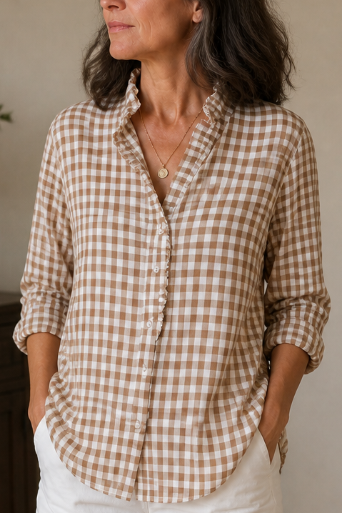 Flora-Tamara | Women's Ruffled Collar Checked Print Blouse