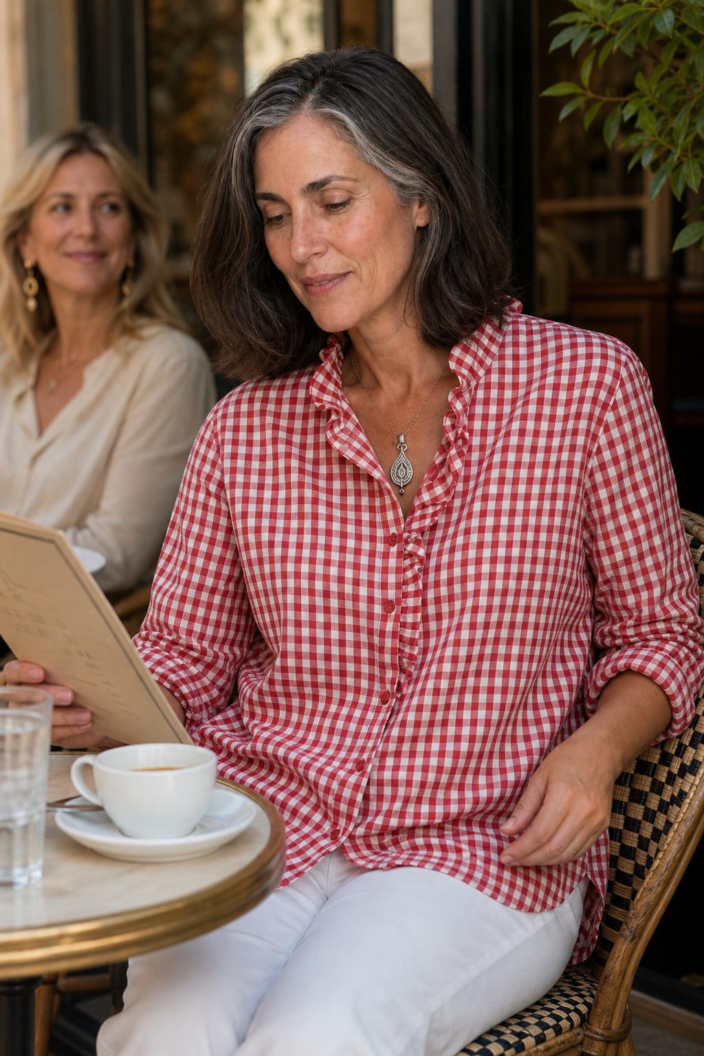 Flora-Tamara | Women's Ruffled Collar Checked Print Blouse
