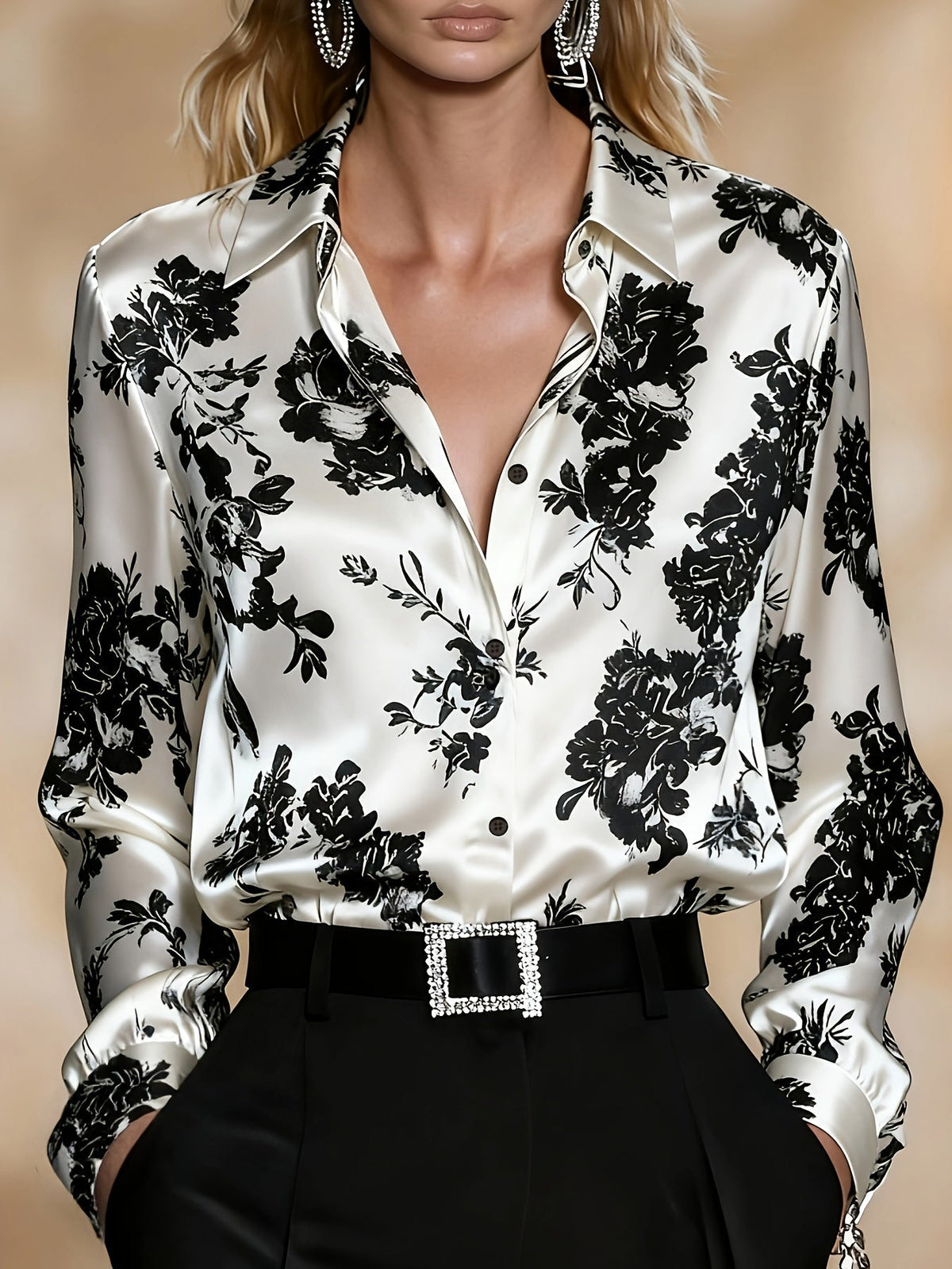 Sabine-Phyllis | Women's Satin Floral Jacquard Blouse