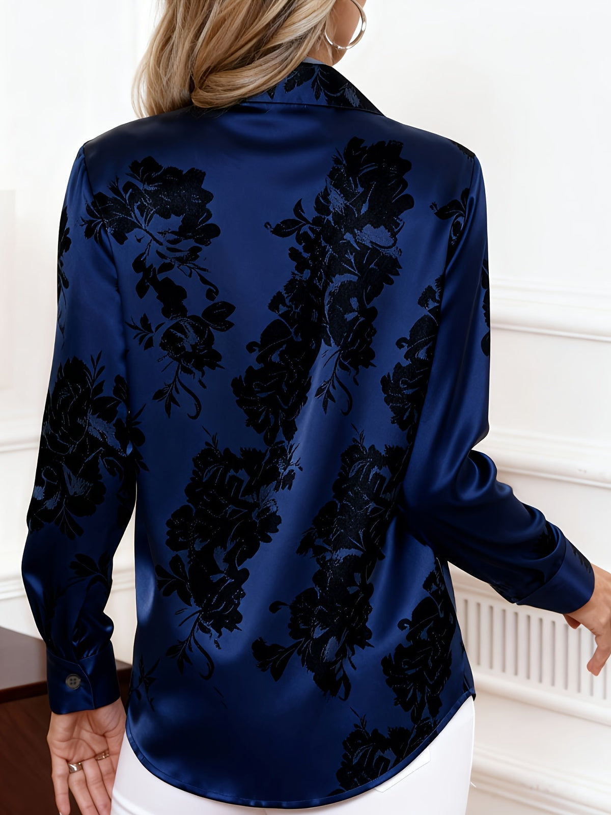 Sabine-Phyllis | Women's Satin Floral Jacquard Blouse