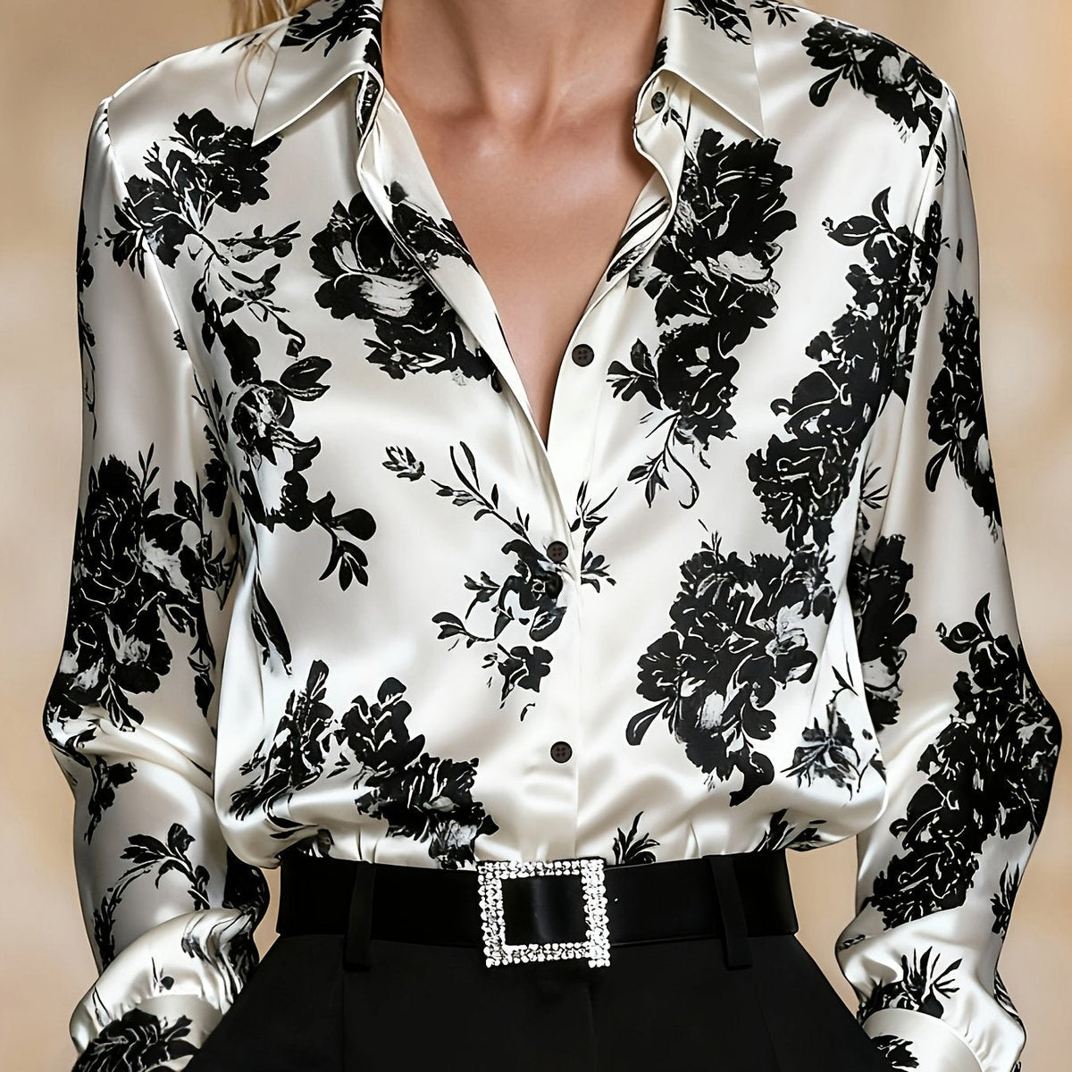 Sabine-Phyllis | Women's Satin Floral Jacquard Blouse