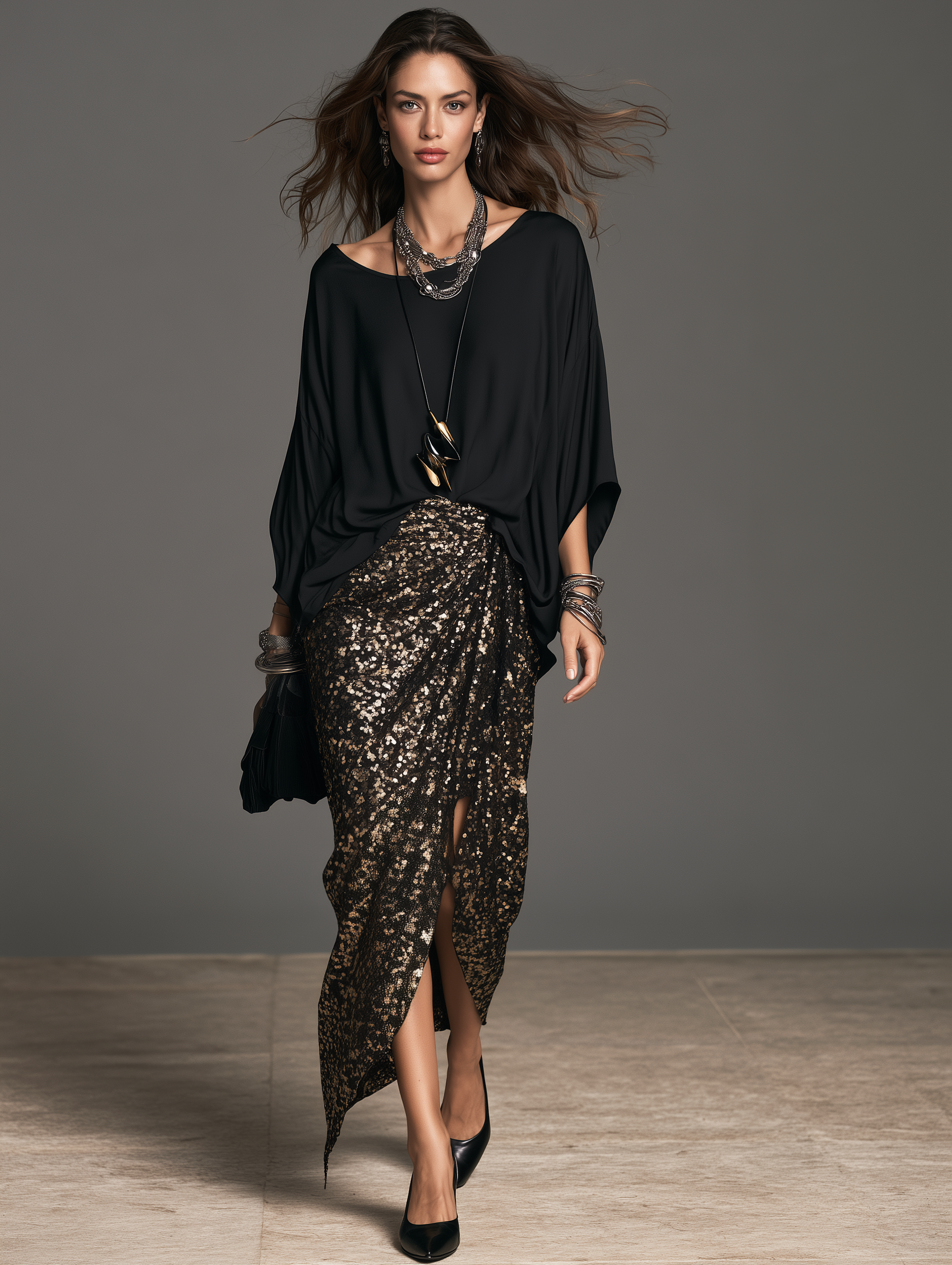 Minerva | Women's Satin Top and Sequin Skirt Two-Piece Set