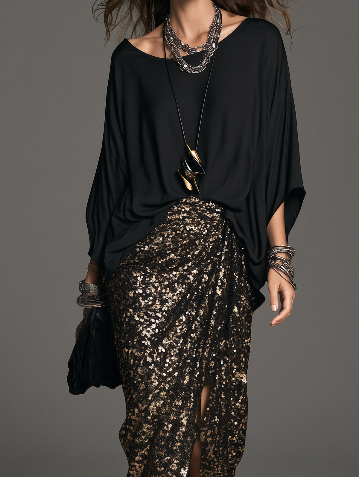 Minerva | Women's Satin Top and Sequin Skirt Two-Piece Set