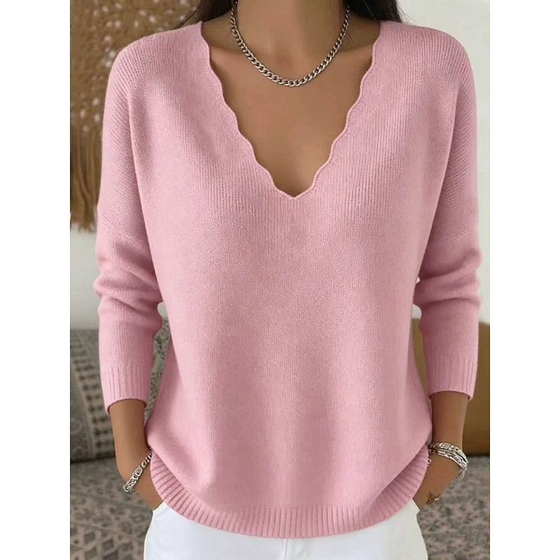 Bernadette | Women's Scalloped V-Neck Sweater
