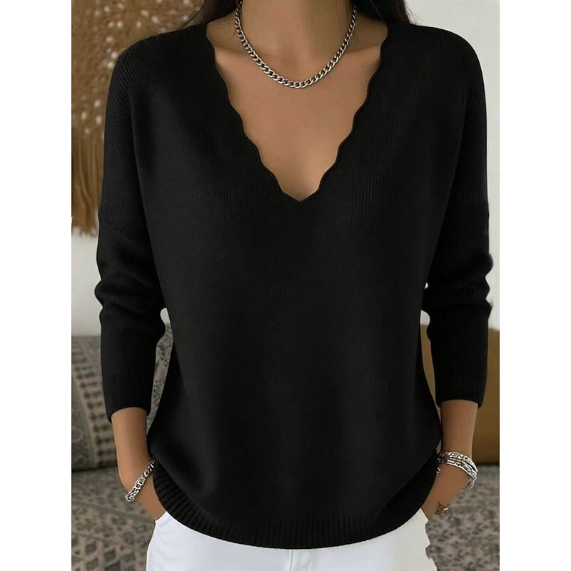 Bernadette | Women's Scalloped V-Neck Sweater