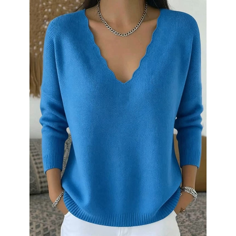 Bernadette | Women's Scalloped V-Neck Sweater