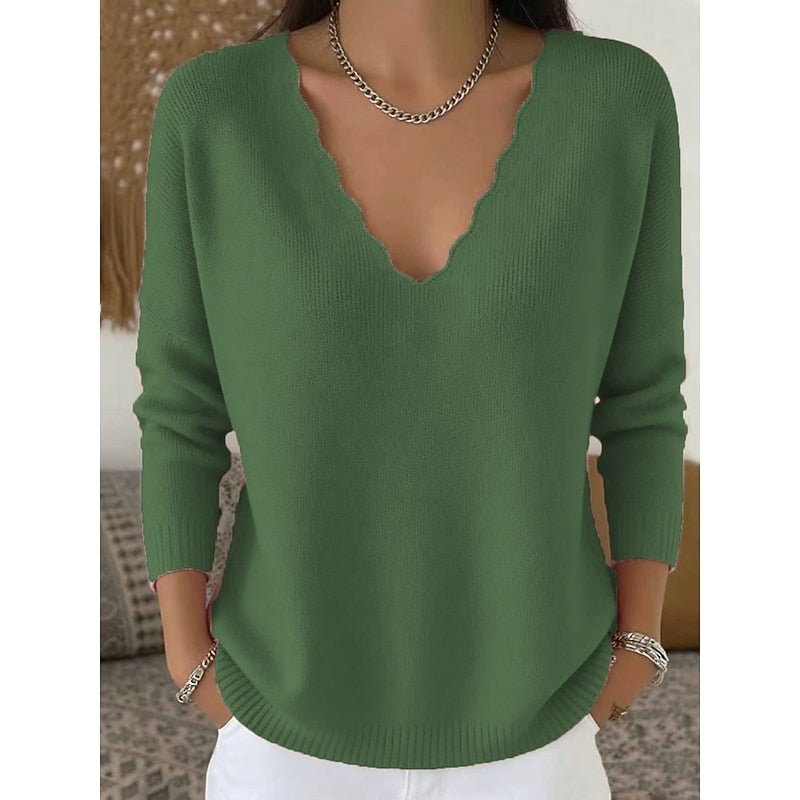 Bernadette | Women's Scalloped V-Neck Sweater