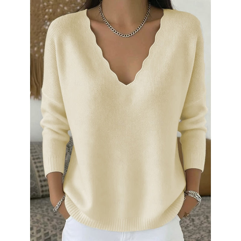 Bernadette | Women's Scalloped V-Neck Sweater